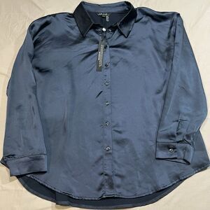 Charlie B Women XL Satin Button Down Shirt Solid Long Sleeve Blouse NWT